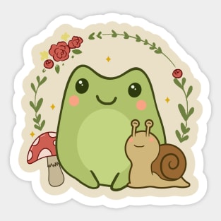 Cute Kawaii Frog Snail Mushroom Cottagecore Aesthetic Sticker